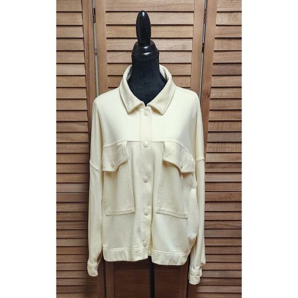 Aerie New Cream Thick Oversized Snap Button Collared Shacket Jacket Size 2X XXL - Picture 1 of 7
